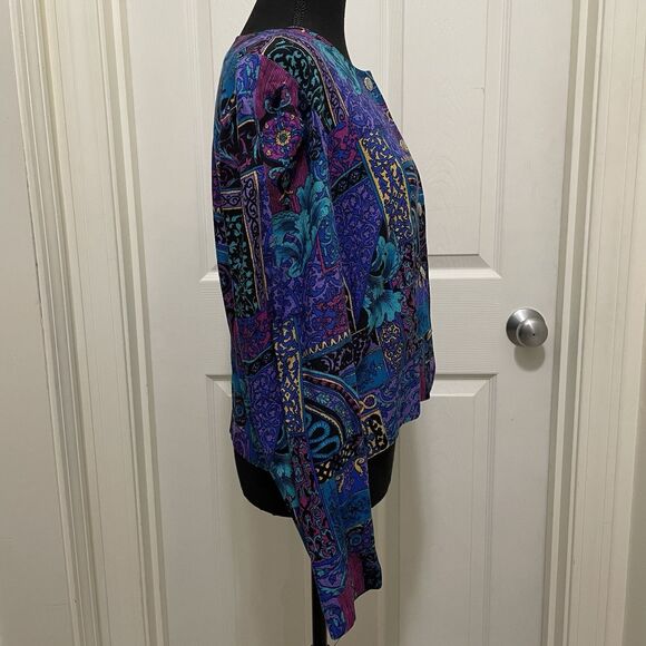 Vintage Special Effects Button Down Top 100% Rayon USA Made Purple Blue Sz 16 T - Picture 2 of 9